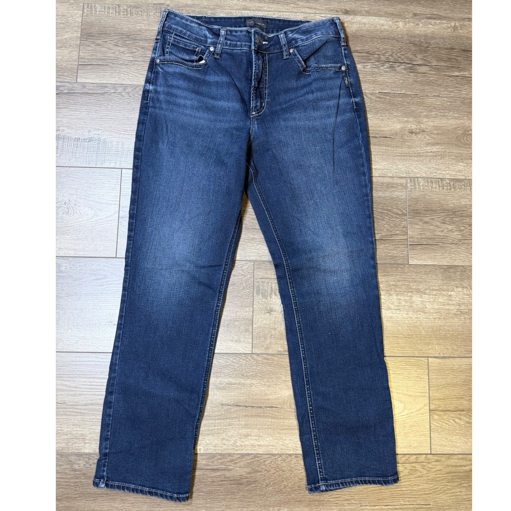 Silver Jeans Co Avery Straight Leg Dark Wash Distressed Denim W33 L29